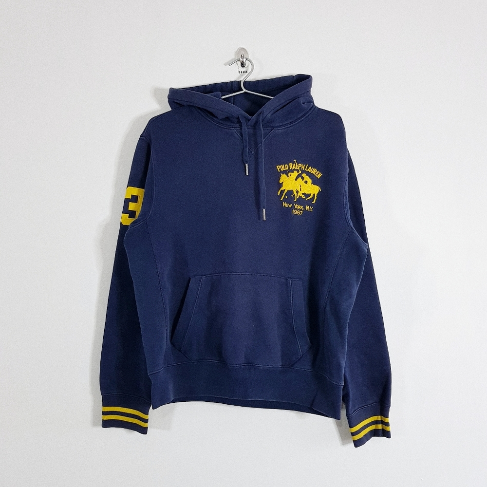 Polo Ralph Lauren Hoodie - Navy And Gold - 90s - Size Medium - Picture 2 of 6